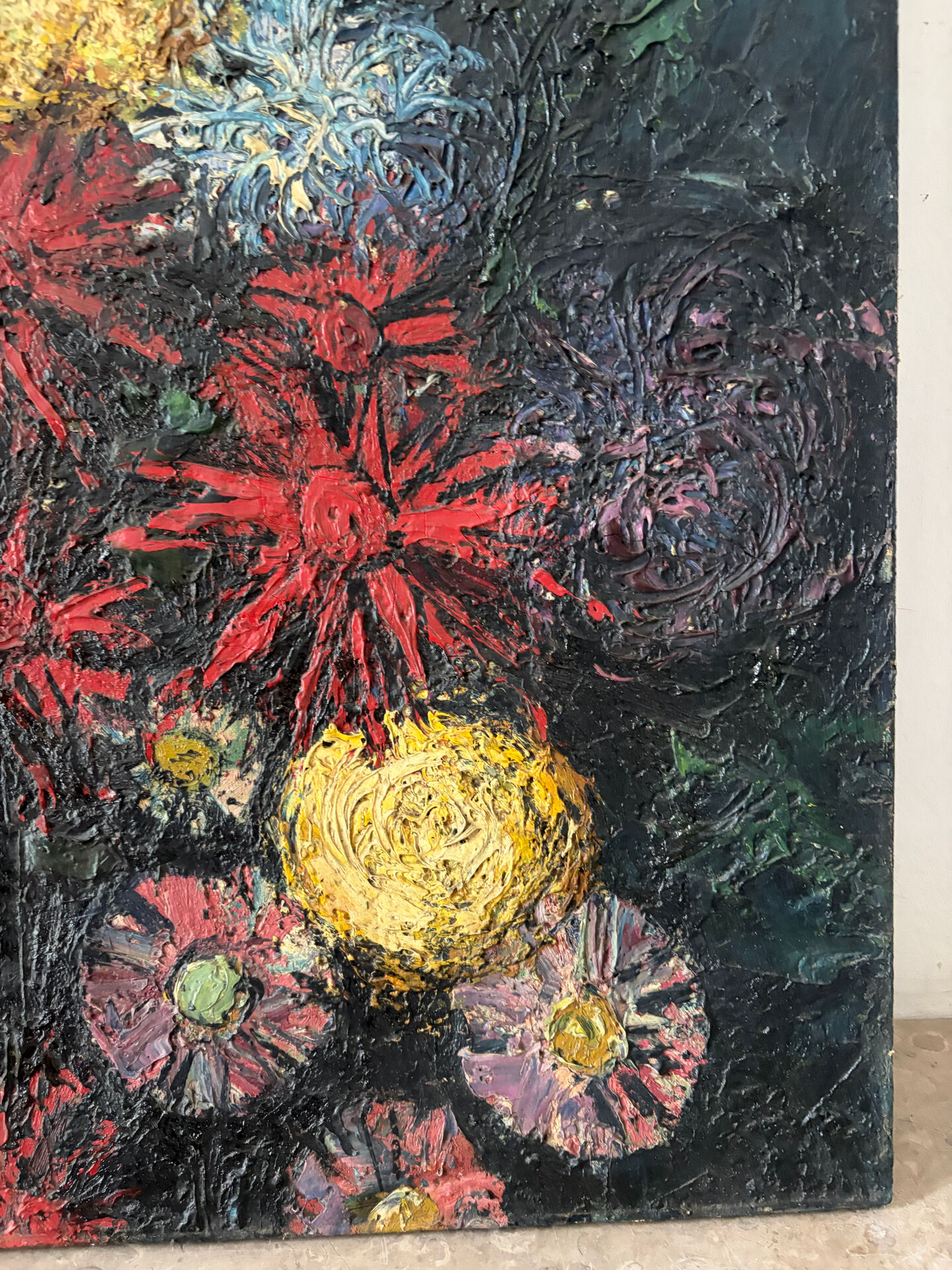 Flowers, knife oil, signed Roger Remy 1960