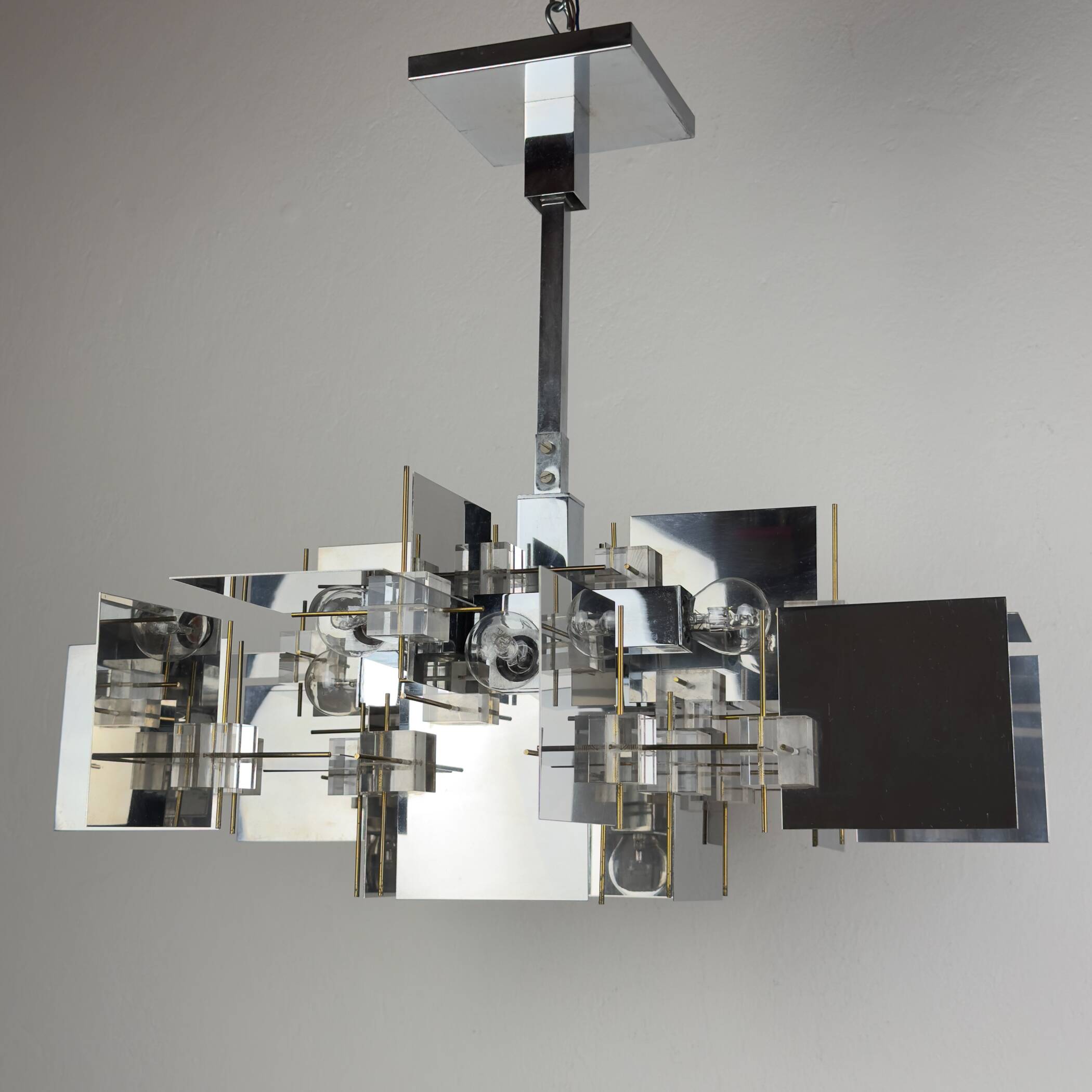 Vintage metal chandelier by Gaetano Sciolari, Italy, 1950s