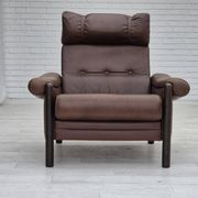 1970s, Danish armchair, original condition, furniture leather, dark oak wood.