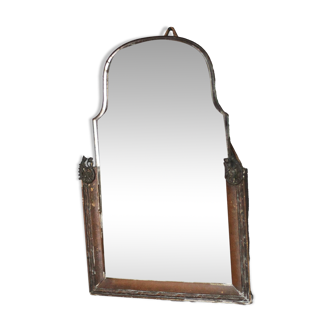Miroir ancien, miroir à suspendre, miroir biseauté, miroir bois et stuc art