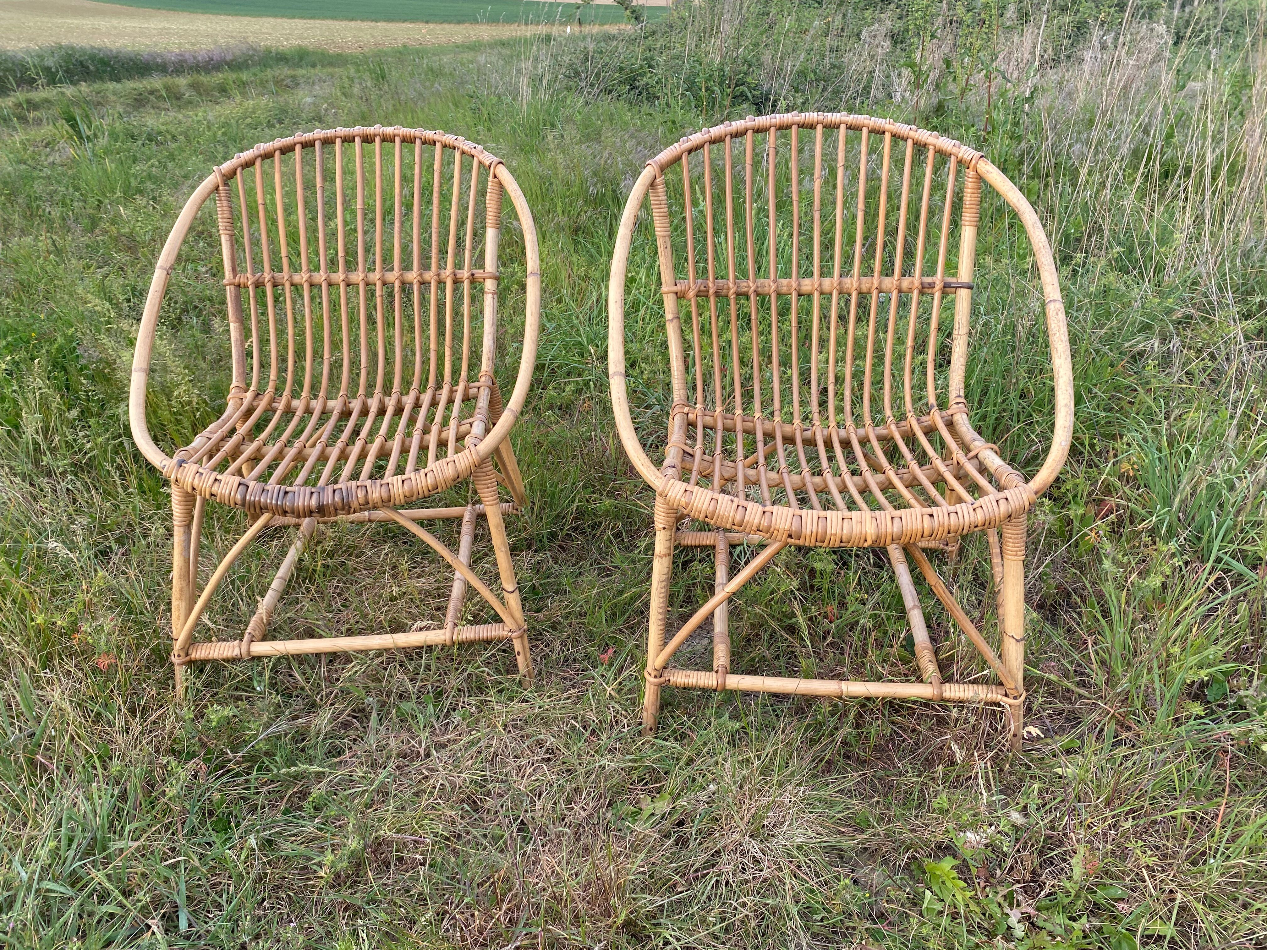 Pair of rattan armchairs