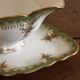 Vintage green Limoges porcelain gravy boat with gilt trim