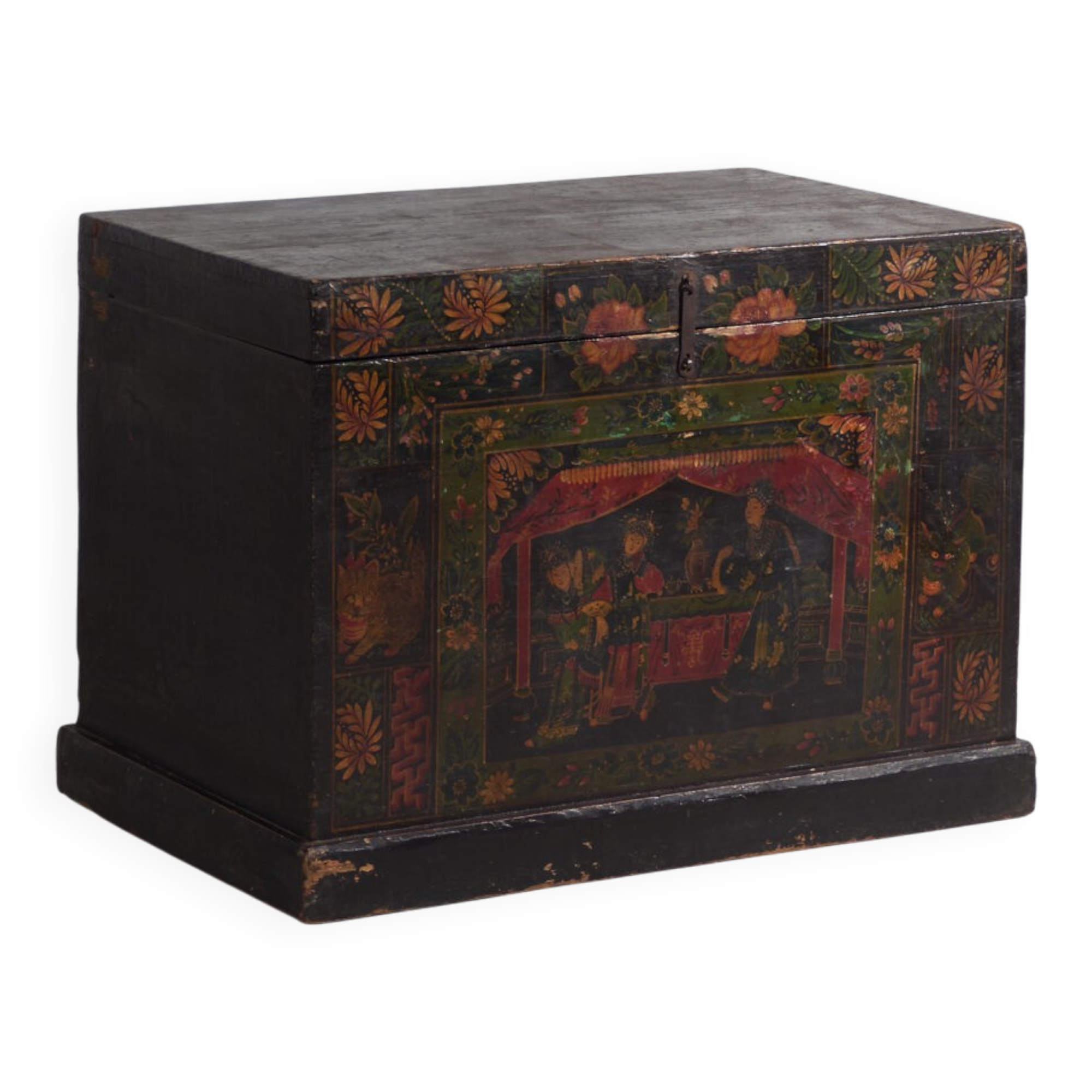 Antique chest painted in pine wood – China, around 1900