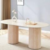 Keysha dining table oval travertine ceramic glossy top