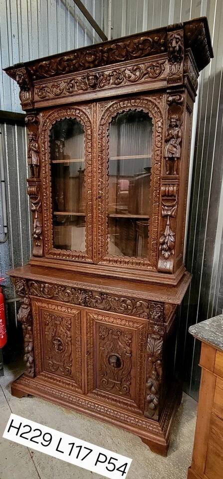 19th century carved solid wood hunting lodge sideboard