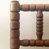 Corner straw chair "fireplace corner" in turned and beaded wood