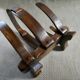 Oak and leather magazine rack, 60s-70s