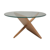 Sculptural beech wood and glass round coffee table Netherlands 1990s