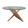 Sculptural beech wood and glass round coffee table Netherlands 1990s