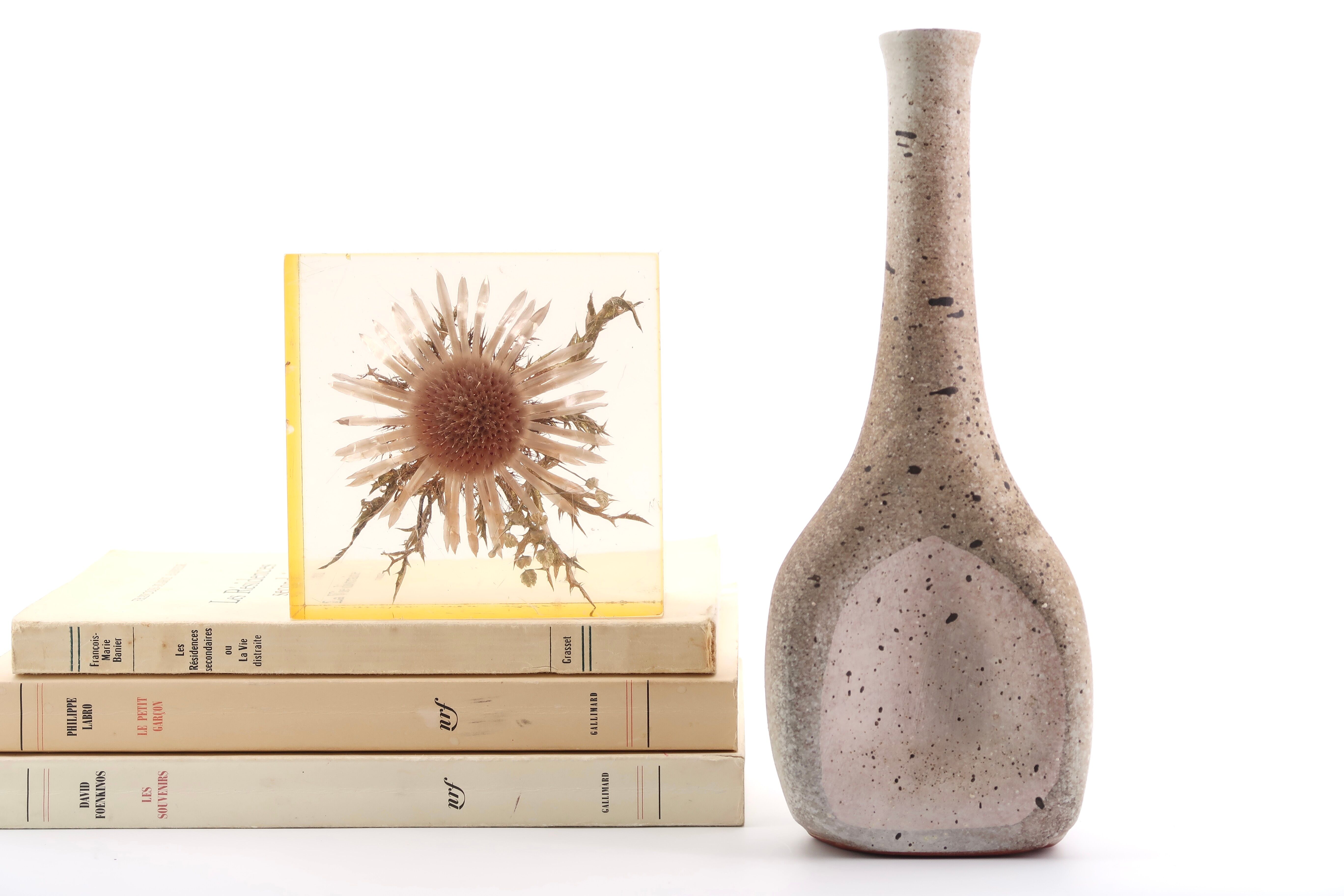 Beige grey ceramic bottle vase from Azé pottery