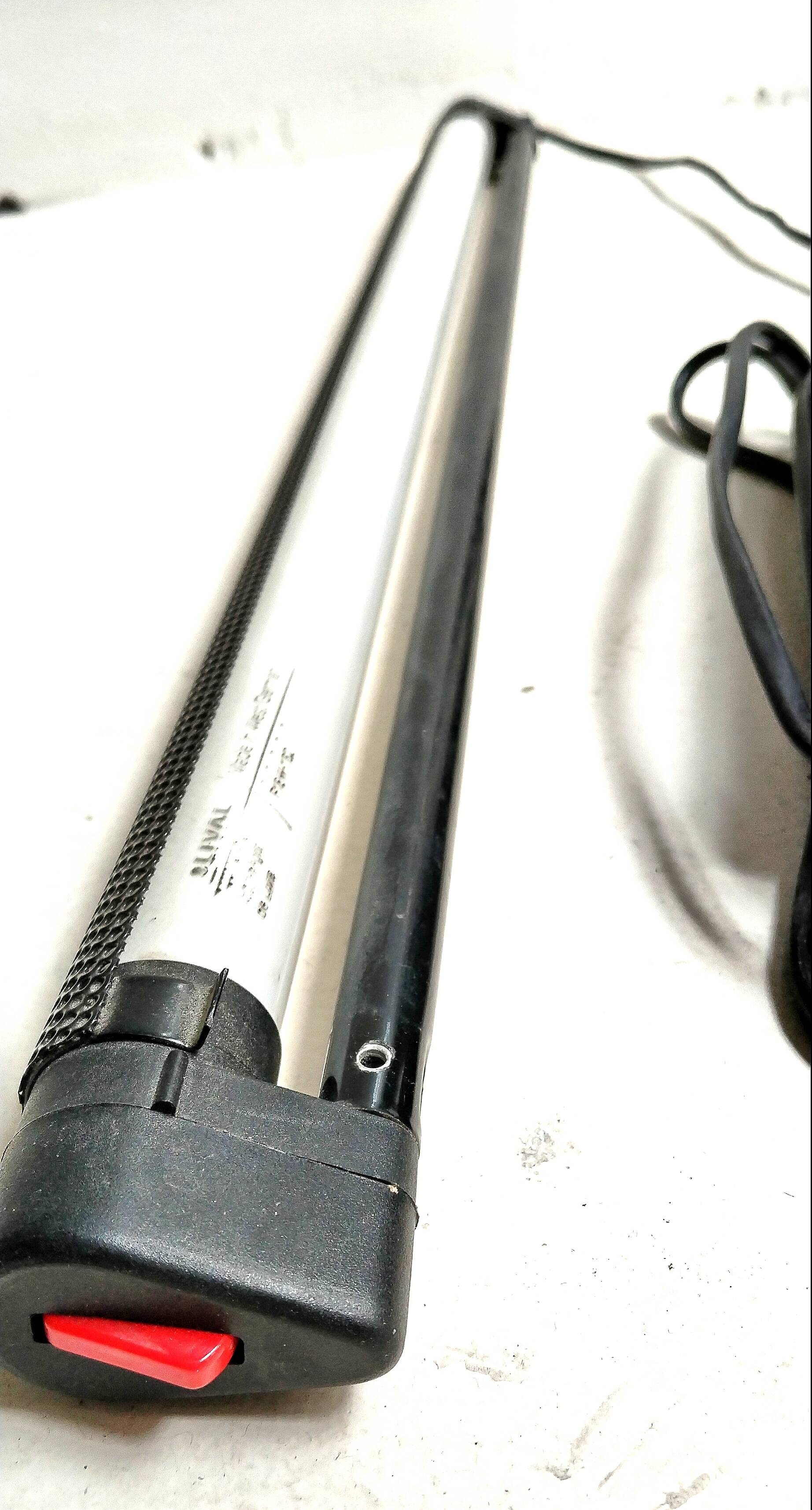 Black lacquered perforated metal table lamp with neon lighting - vintage from the 80s / 90s