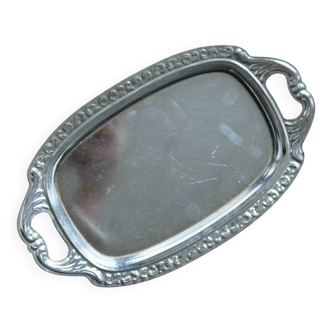 Mini vintage silver metal tray with floral border