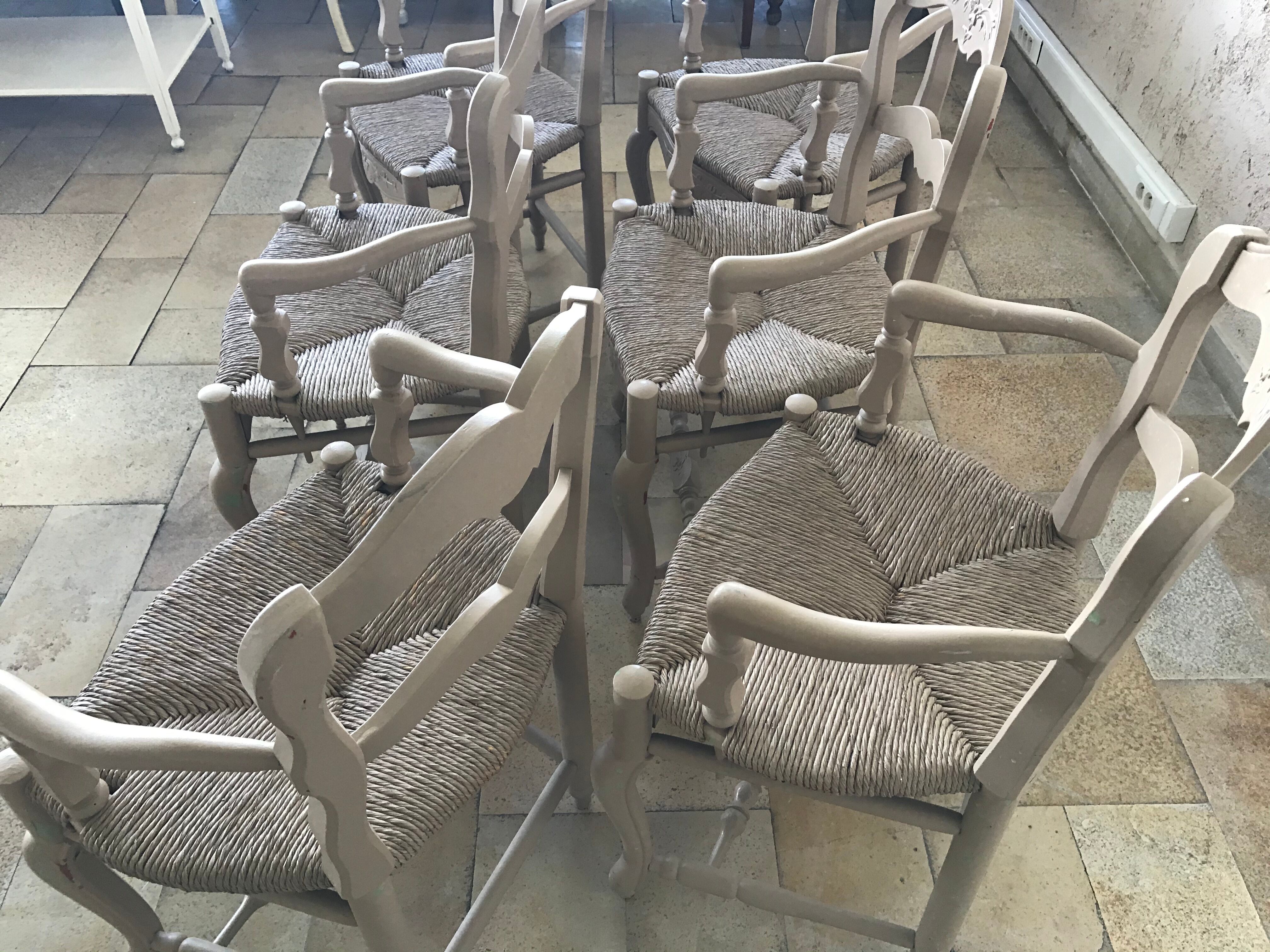 Lot of six painted and moulded wooden Provençal armchairs