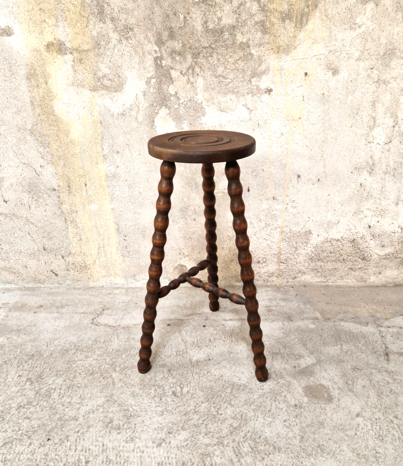 Turned wooden top stool