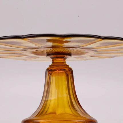 Art Deco amber glass cake stand - Luxval style from the 1930s