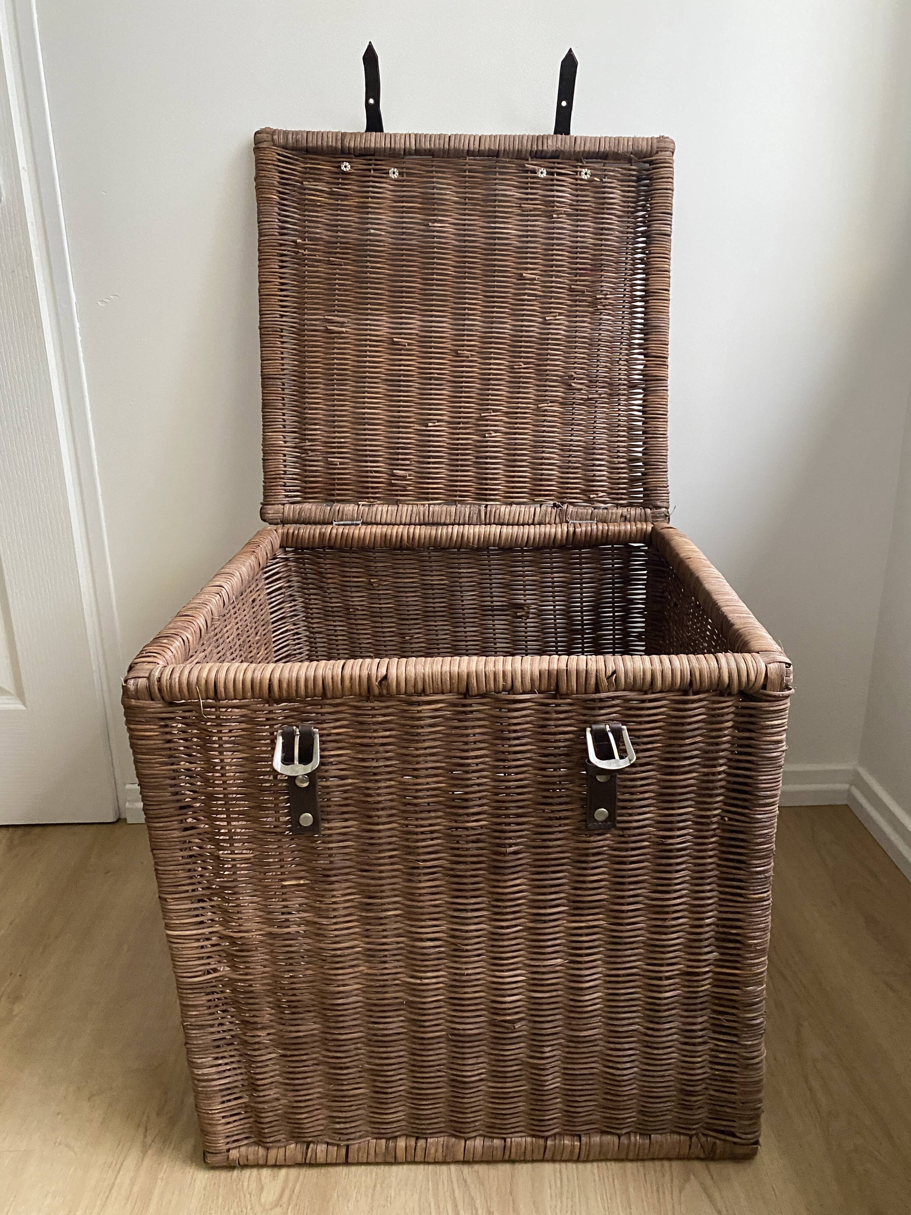 Set of two large trunks, vintage wicker storage chests