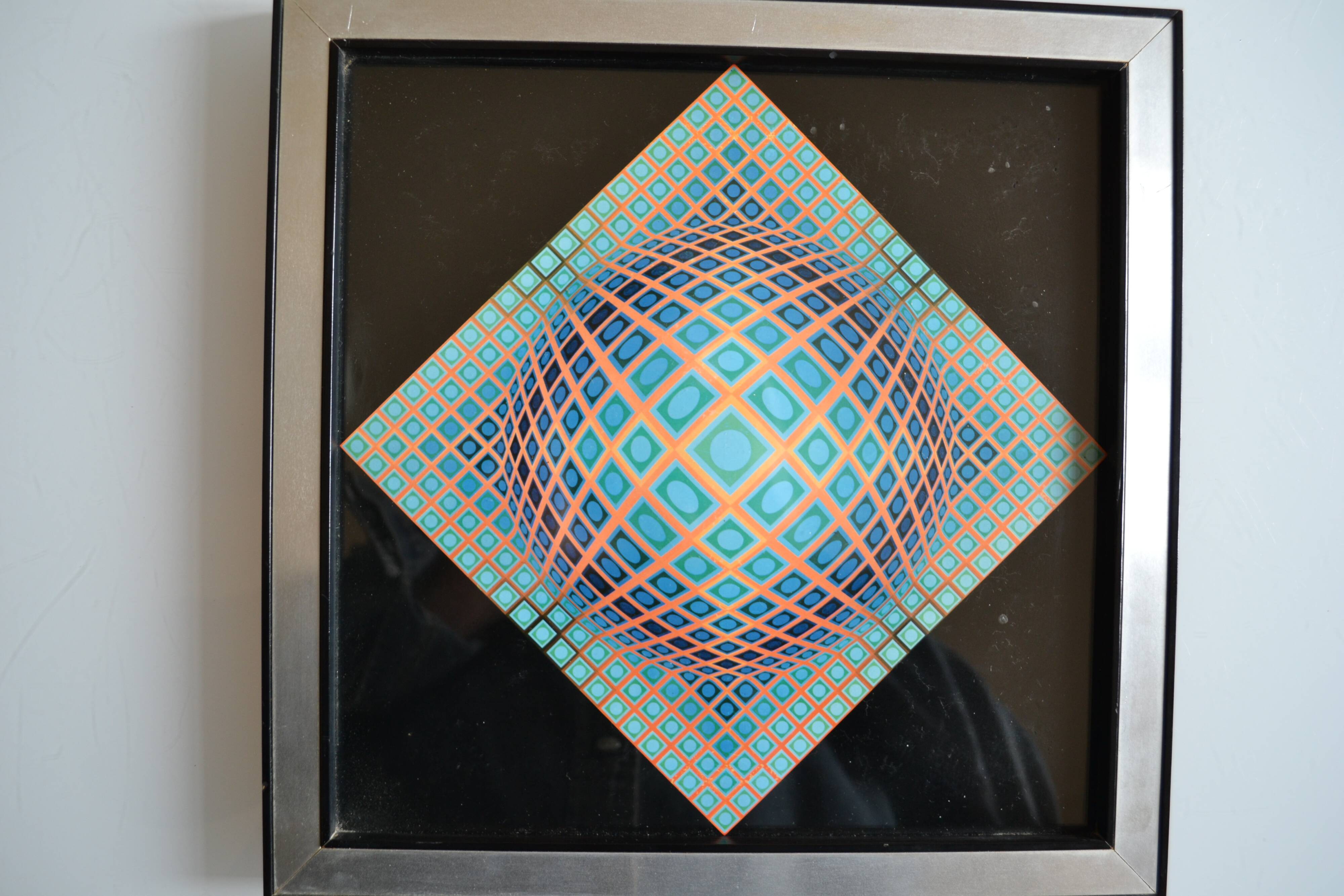 Victor vasarely impression offset annees 70 + cadre alu d'epoque