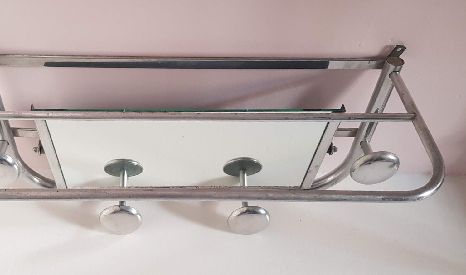 Art deco aluminium coat rack with mirror