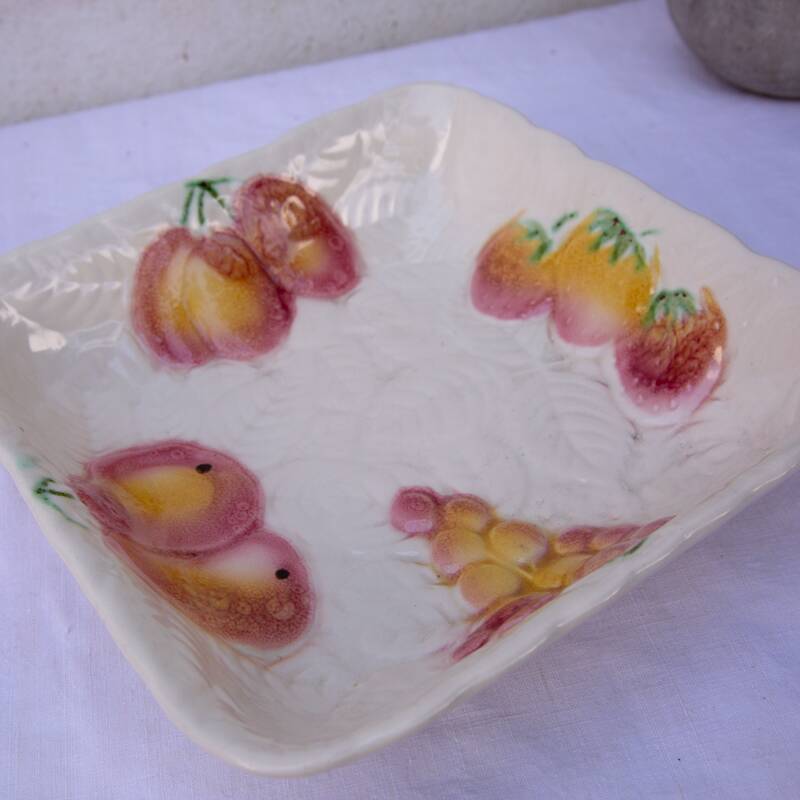 Sarreguemines barbotine square salad bowl fruit decoration