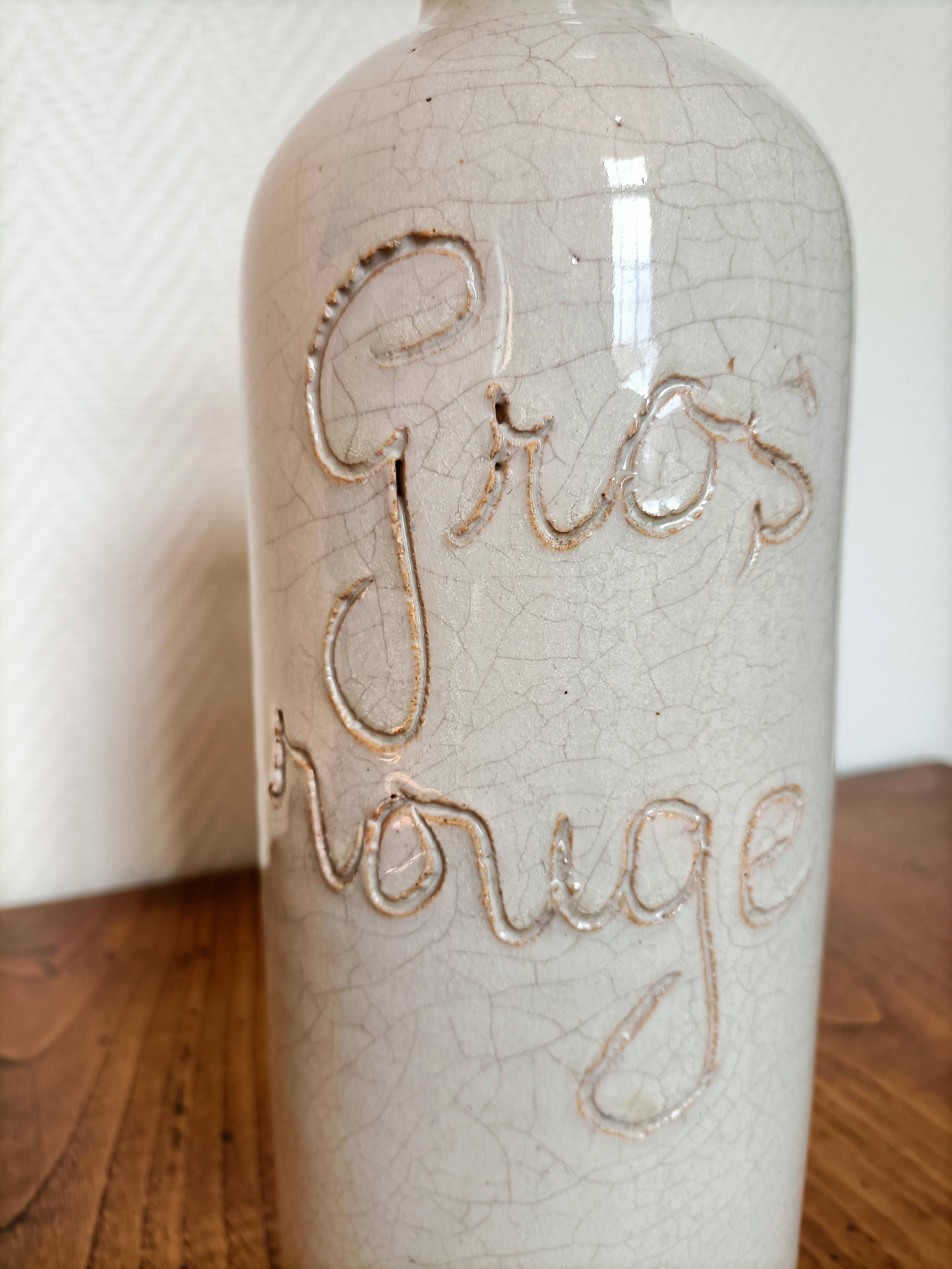 Large stoneware wine carafe with cork stopper