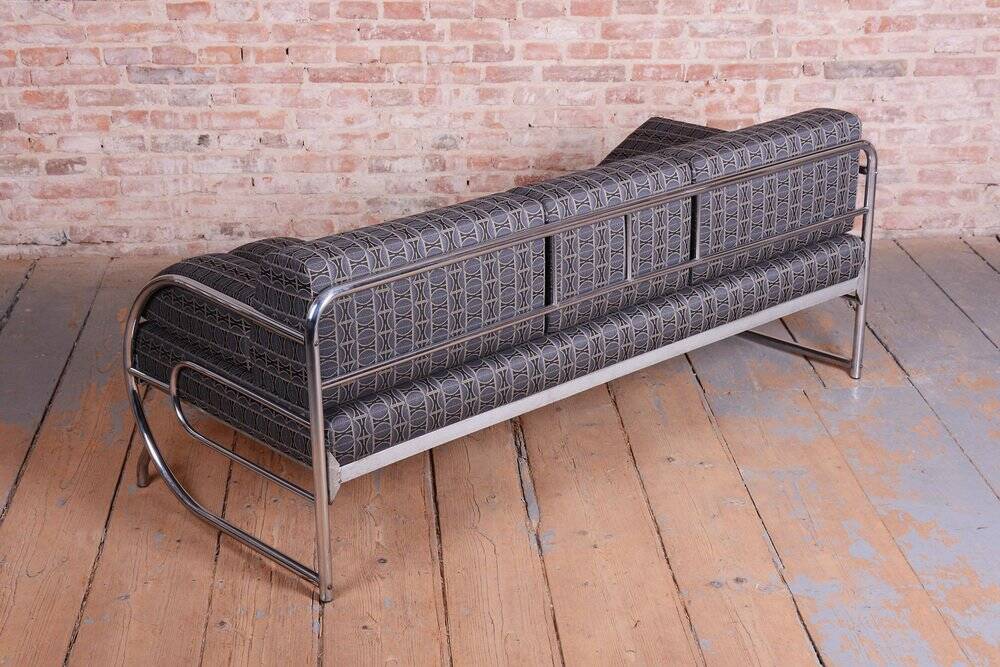 Bauhaus Sofa in Chrome and Fabric from Robert Slezak, Czech, 1930s