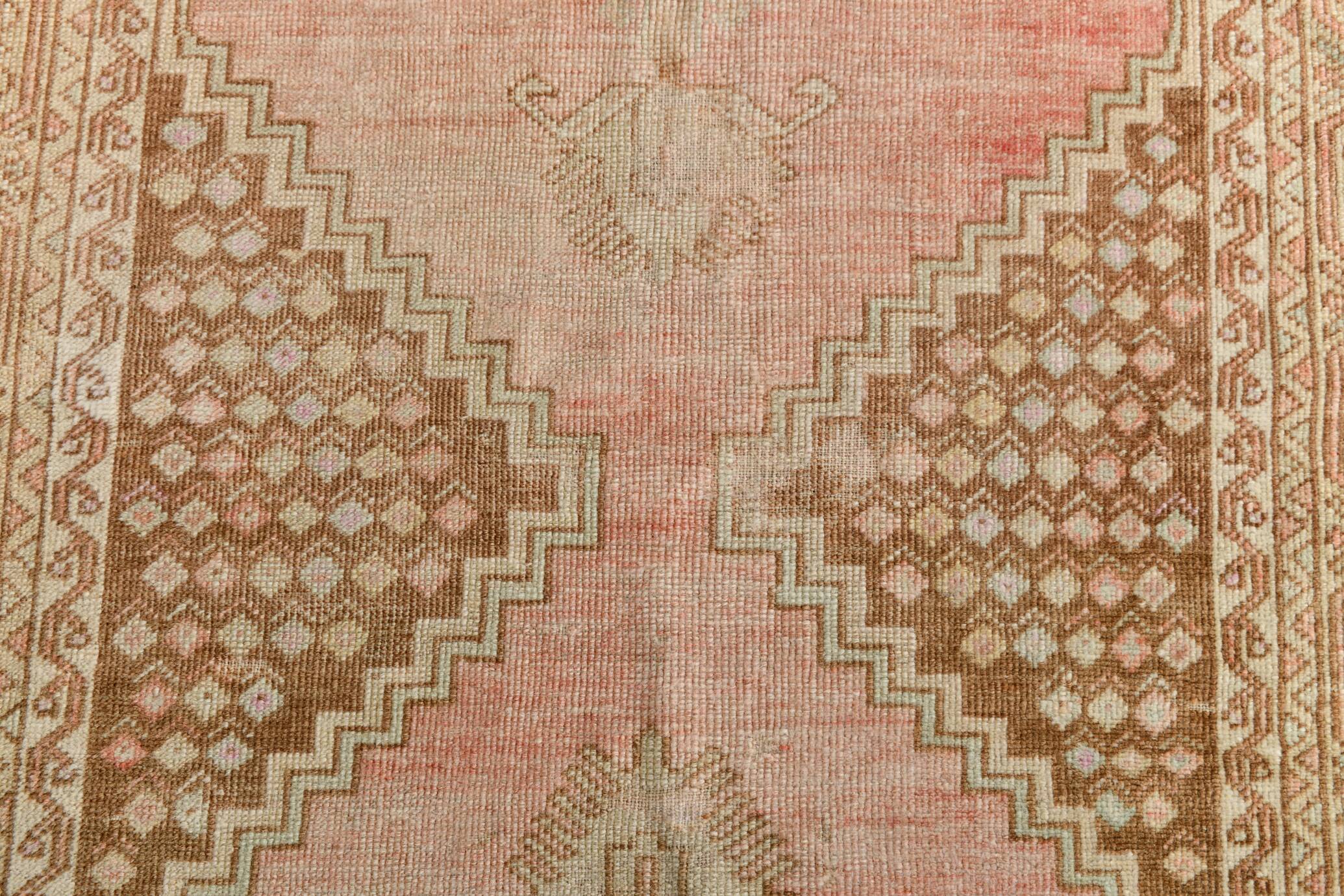 3x6 Turkish Pale Red & Brown Oriental Vintage Rug, 95x196Cm