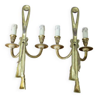 Paire d'appliques en bronze, noeuds et glands, édition Peris Andreu, 1970