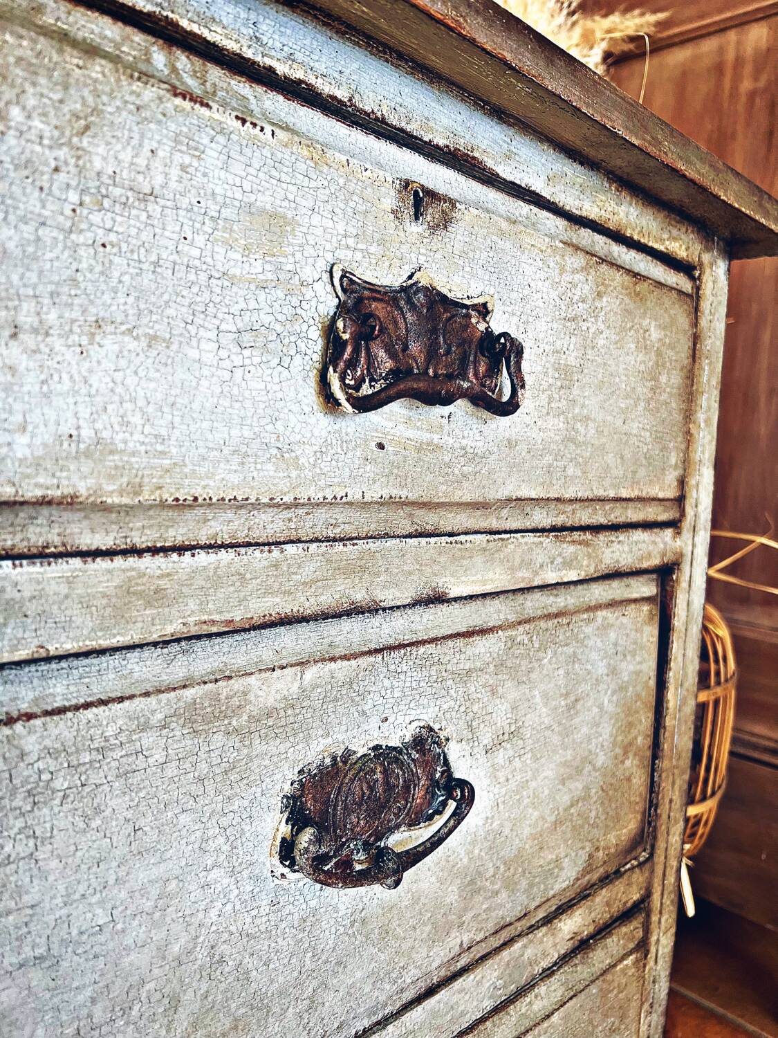 Antique commode, patinated, blue-grey Tuscany.