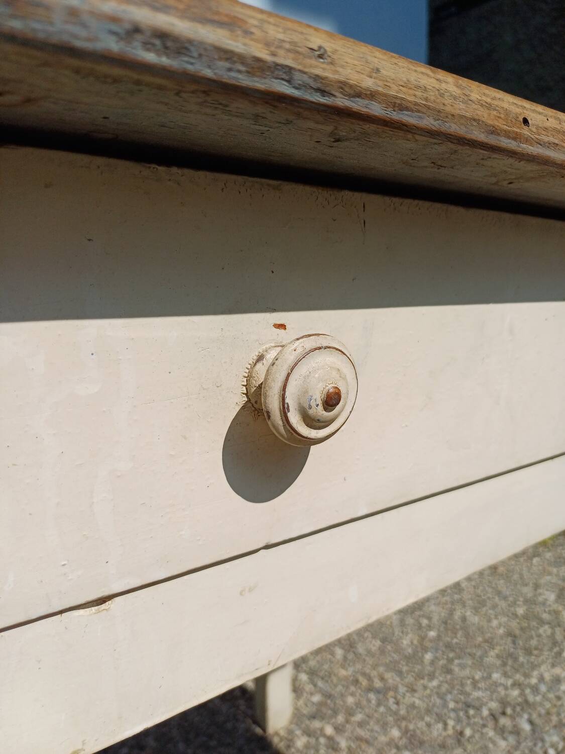 Wooden farmhouse table