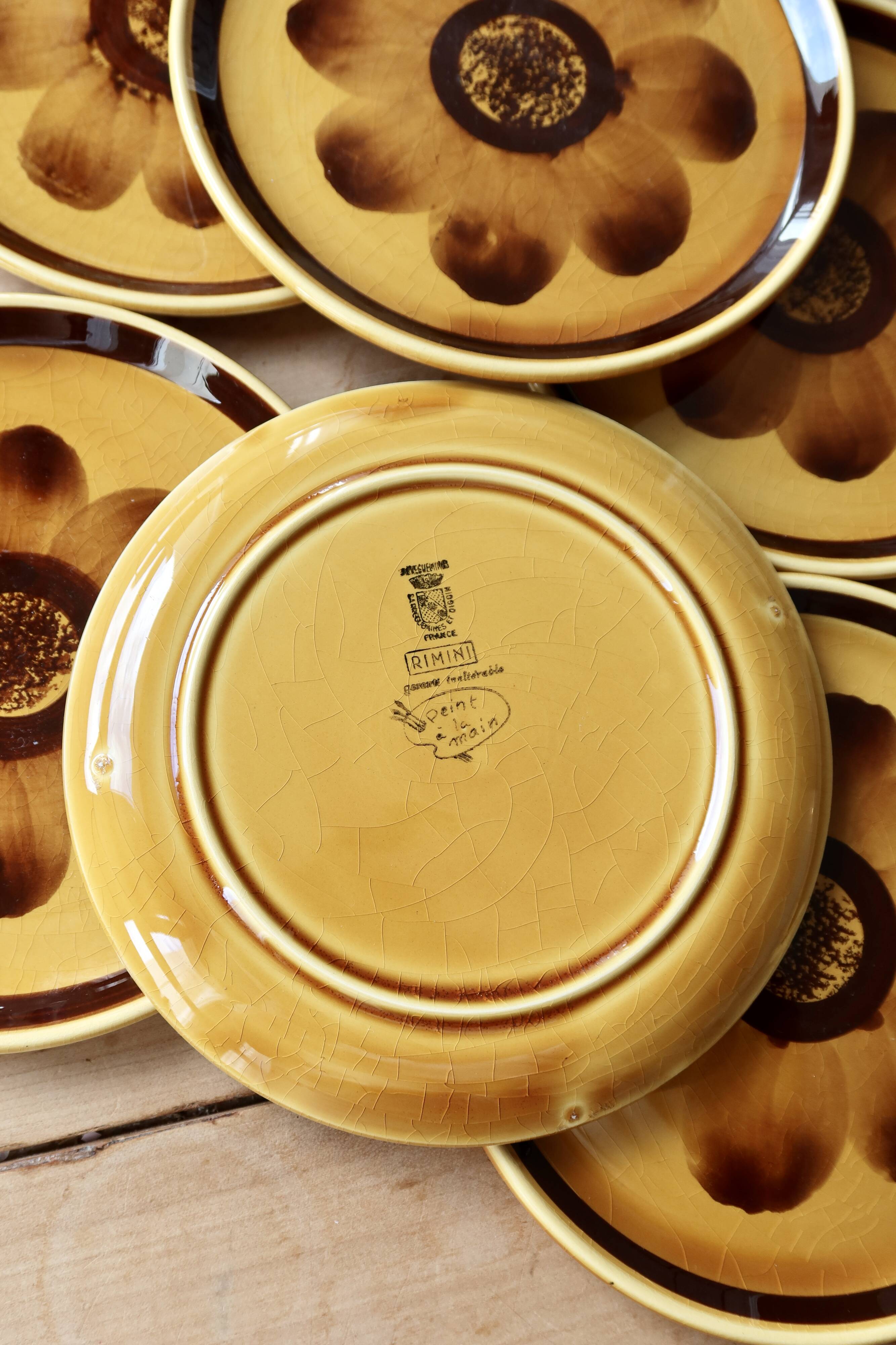 6 old Sarreguemines Digoin earthenware dessert plates, Rimini model