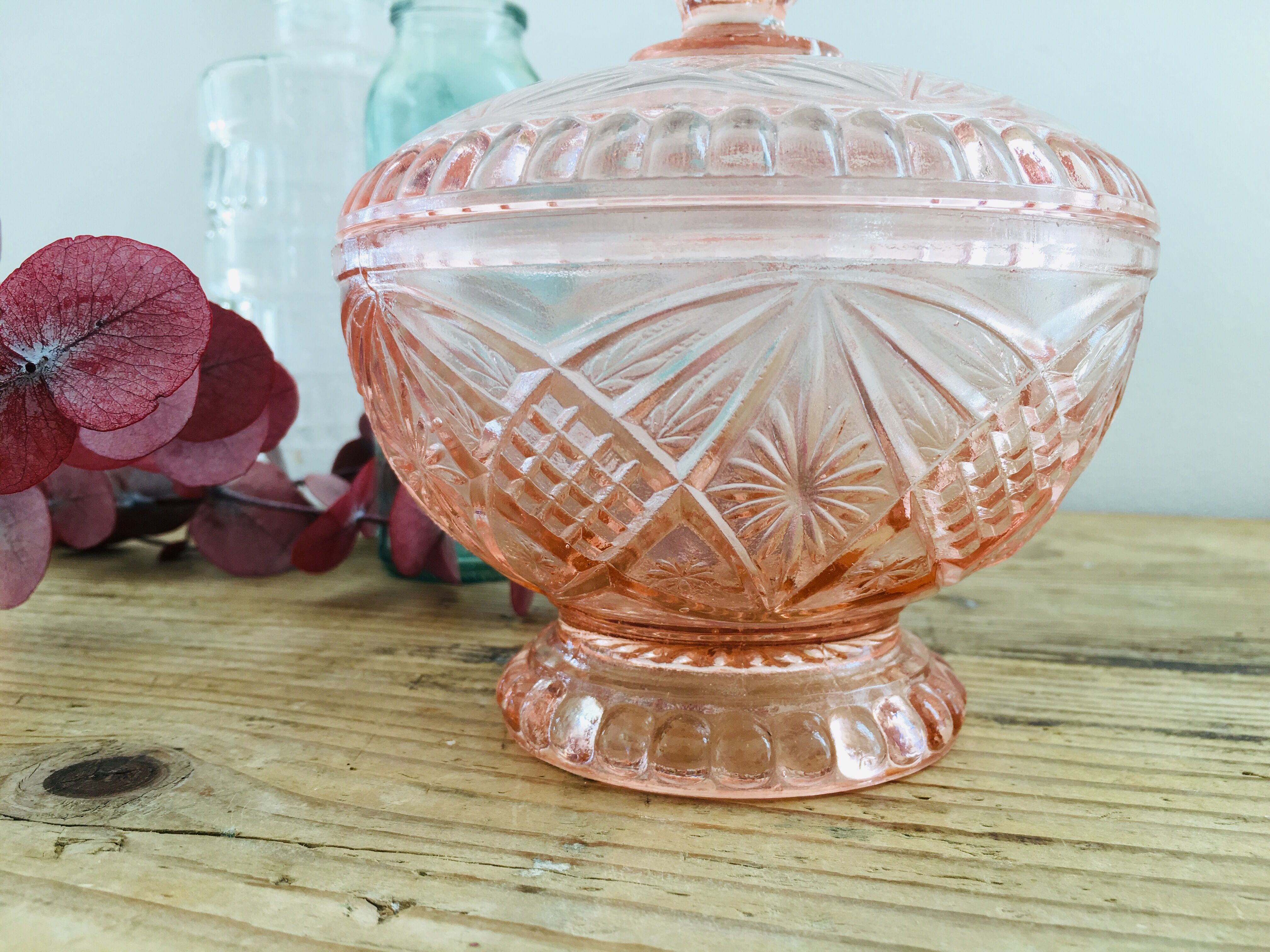 Pink glass candy box