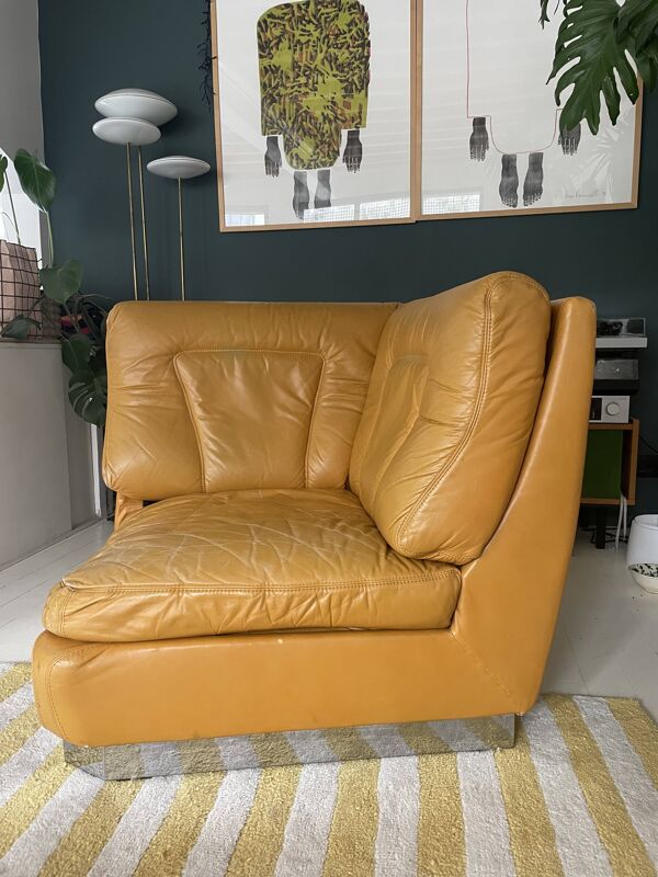 Chauffeuse d'angle Jacques Charpentier en cuir Camel