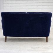 1960s, Danish 2-seater sofa. dark blue furniture velour.