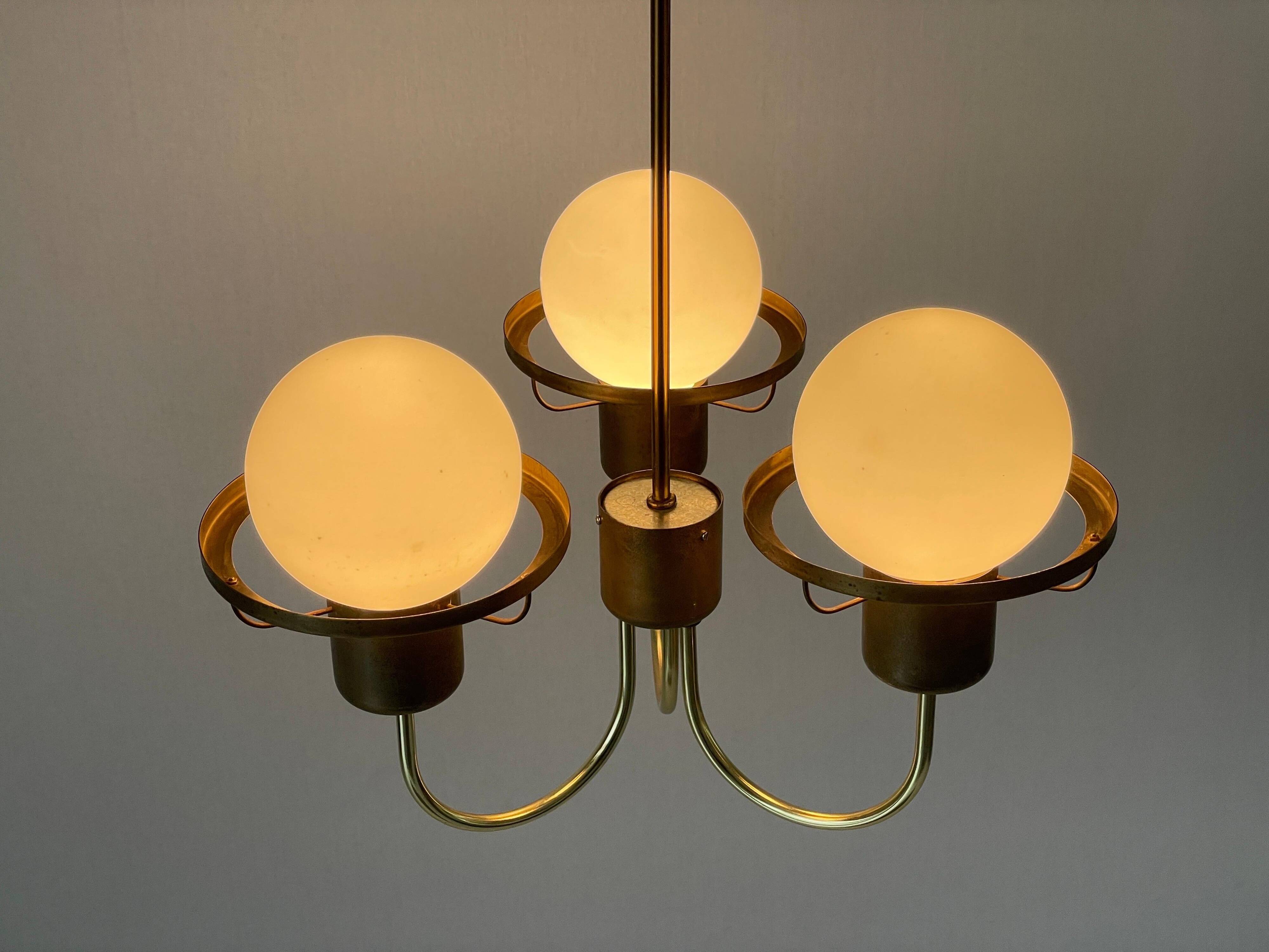 Suspended lamp with 3 glass balls and brass frame, Germany, 1960s