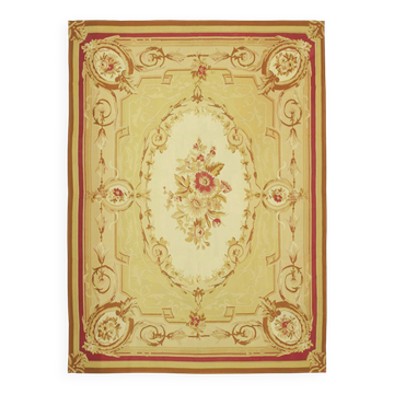 Handmade European Vintage Aubusson Kilim 261 cm x 365 cm