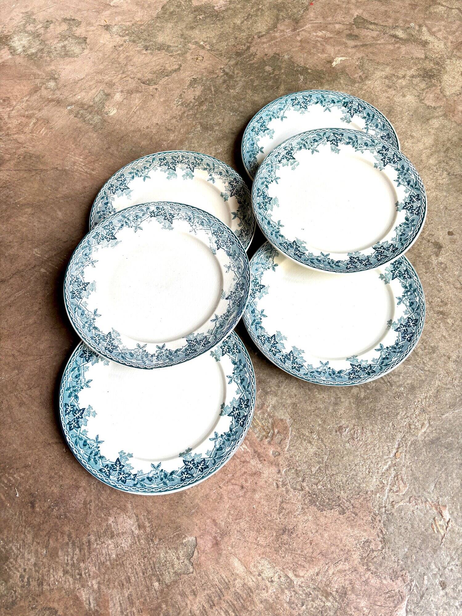 6 Moulin des Loups flat plates in iron clay, “Summer” service