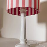 White earthenware lamp with striped lampshade