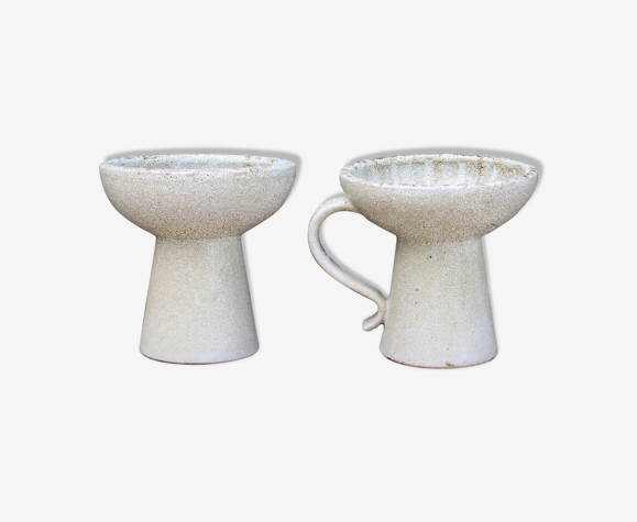 Paire de bougeoirs blancs Accolay en céramique, années 60