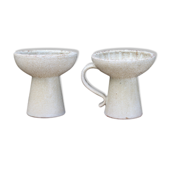 Paire de bougeoirs blancs Accolay en céramique, années 60