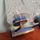 Pair of double wall lights in glass and blue lacquered metal, 1950s-60s