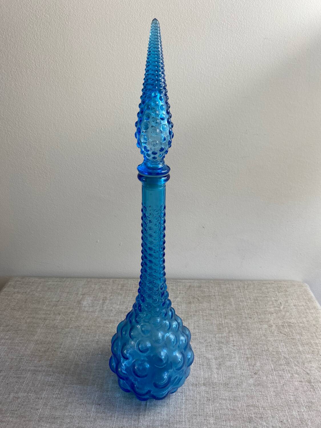 Turquoise blue employment glass carafe