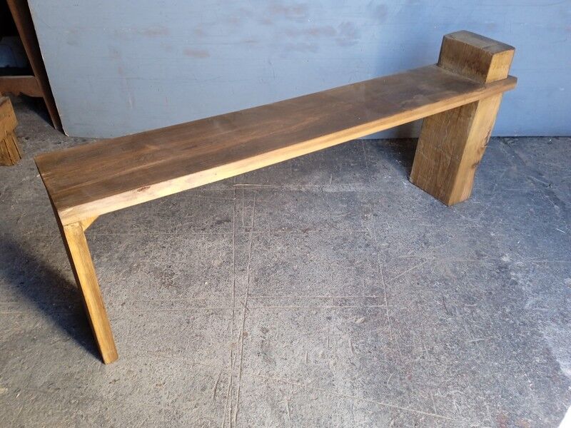 Solid patinated wood design bench 140cm
