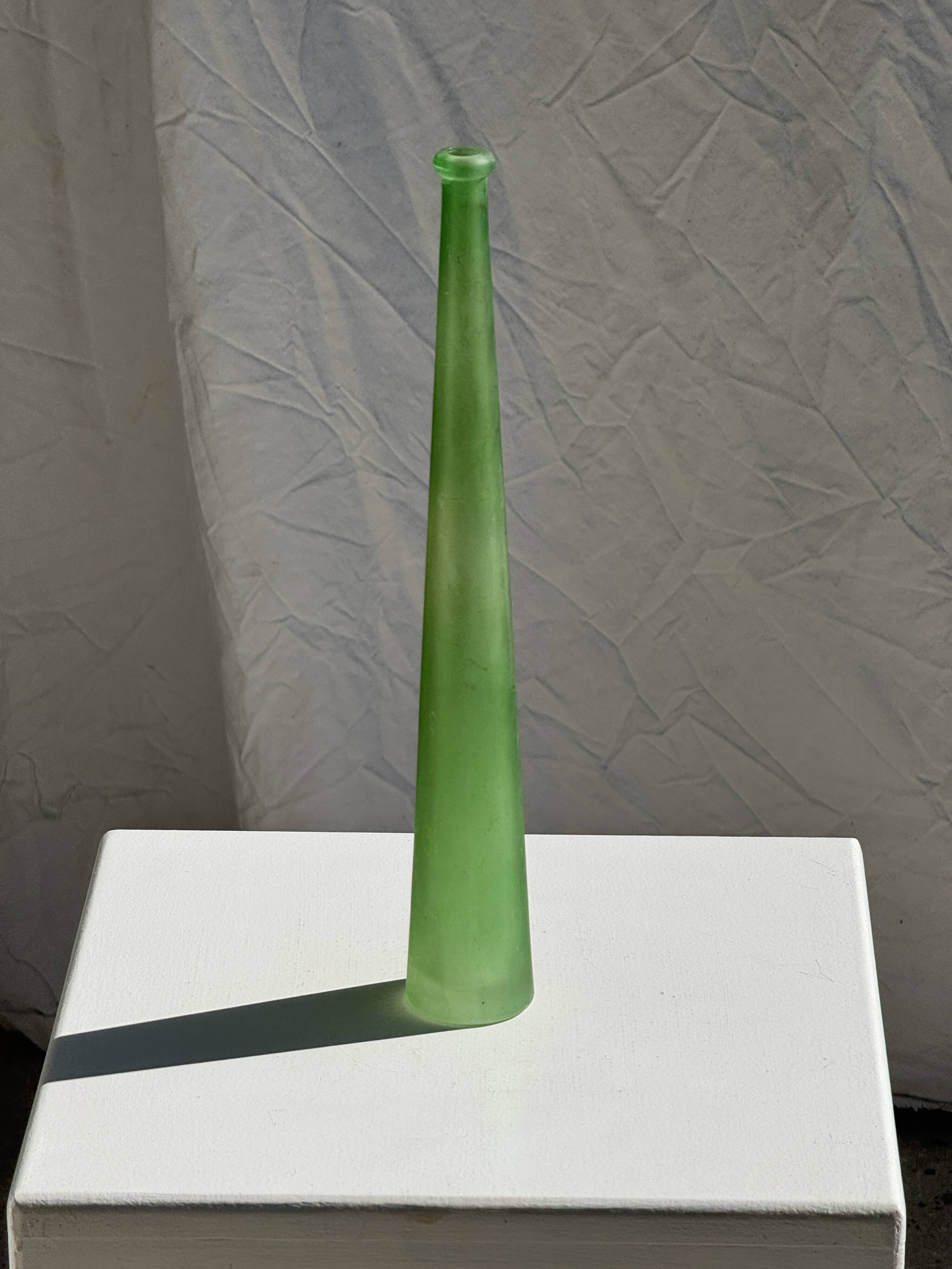 Vintage polished green glass soliflore vase H32