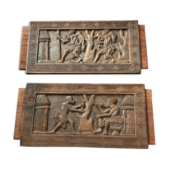 Set of two ancient carved African panels