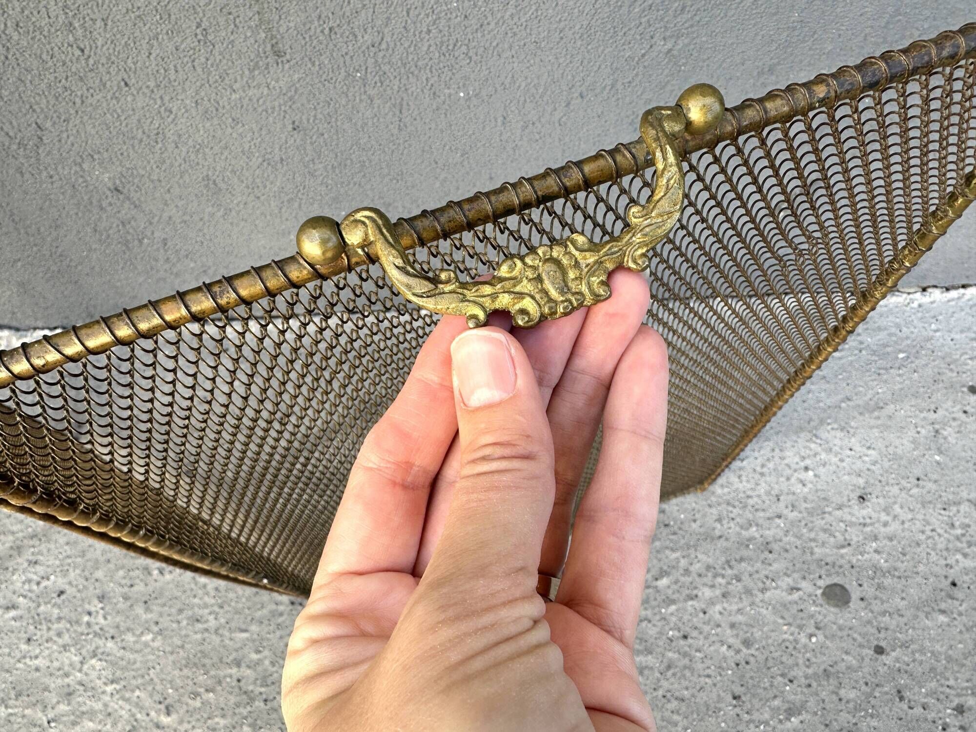 Antique fireplace screen from the 19th century, Napoleon III spark guard.