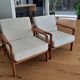 Fauteuil scandinave original Baczyk, années 1960, rénovation, beige, bois de teck