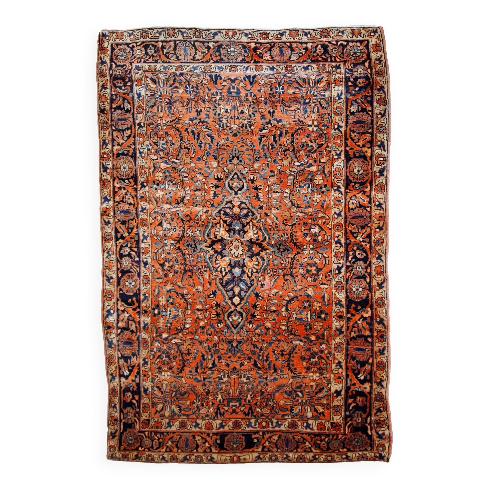 Handmade antique Persian Sarouk rug 4.1' x 6.7' (125cm x 204cm) 1920s