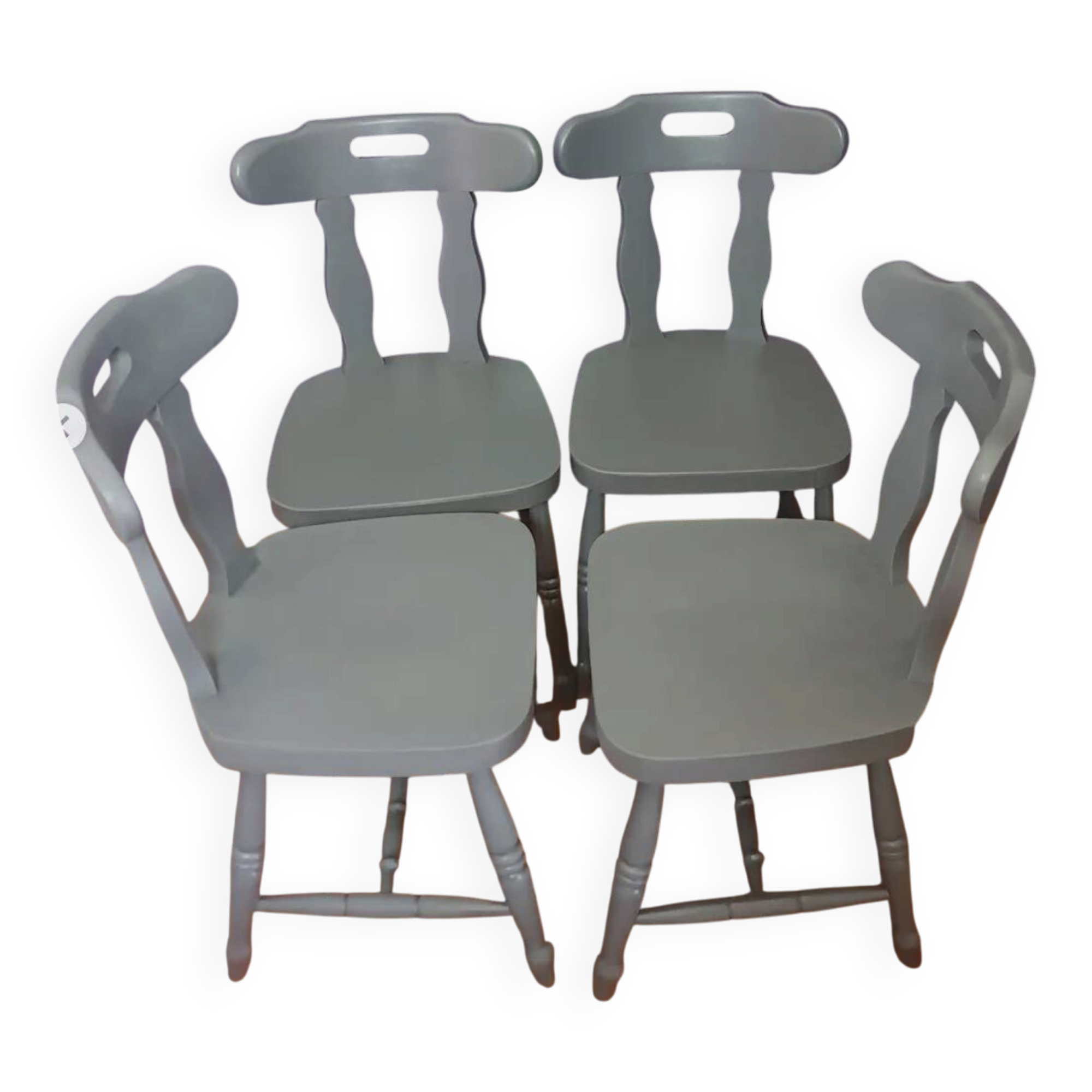 Série de 4 chaises bistrot anciennes en chêne GRISE
