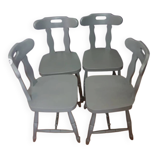 Série de 4 chaises bistrot anciennes en chêne GRISE