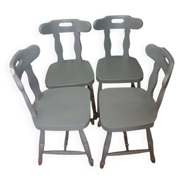 Série de 4 chaises bistrot anciennes en chêne GRISE